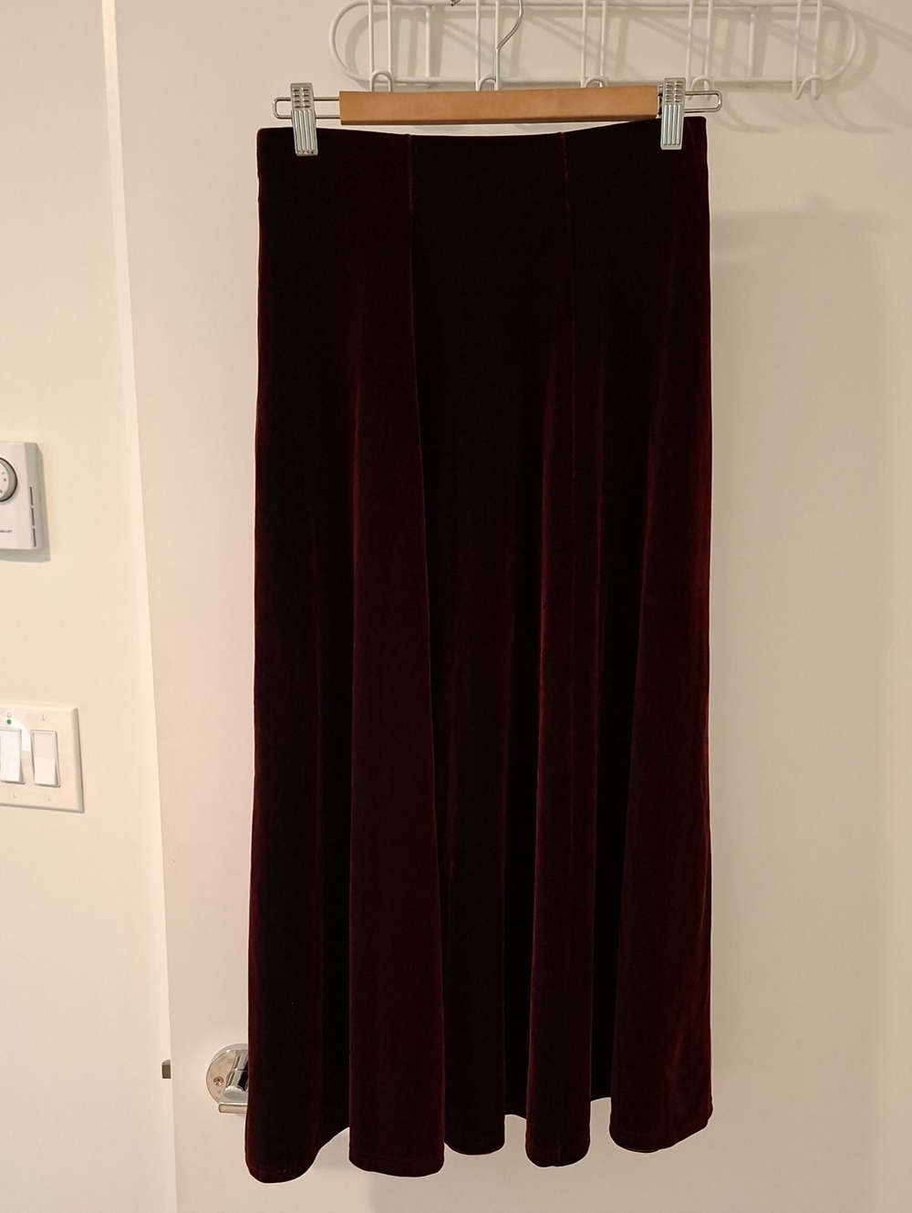Rich Burgundy Full Velvet Midi Skirt Feminine Dark Romantic Witchy (Size XS)